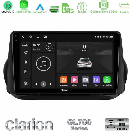 Clarion Car Audio System for Peugeot Bipper Fiat Fiorino / Qubo Citroen Nemo 2008 (Bluetooth/USB/WiFi/GPS/Apple-Carplay/Android-Auto) with Touch Screen 10"