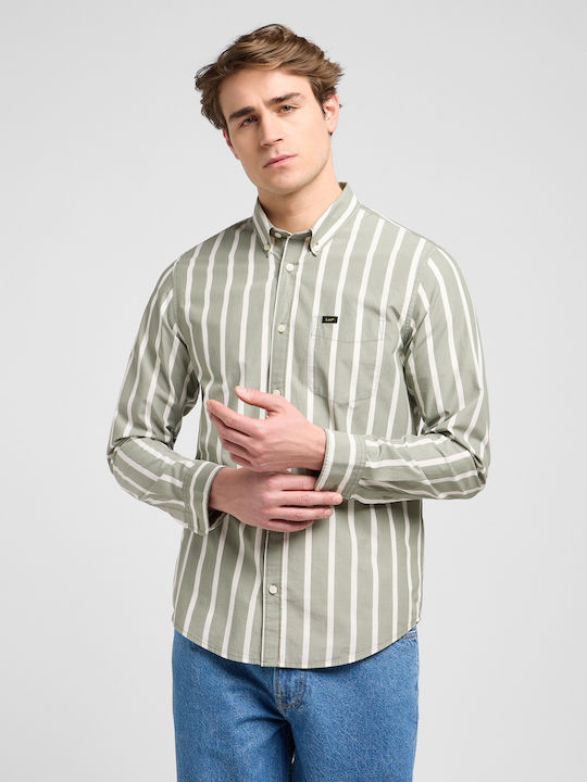 Lee Long-sleeved Cotton Shirt Striped Olive