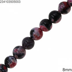 Mărgele Achat Rotunde 8mm 234103505 Negru-fucsia 10 Bucăți