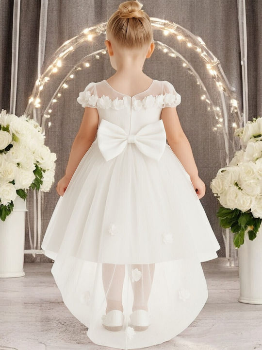Kinderkleid Kurzärmelig Für Blumenmädchen Floral Set aus Zubehör Weiß