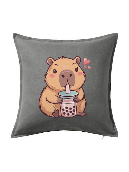 Capybara Bubble Tea Μαξιλάρι Καναπέ Γκρι 100% Β...