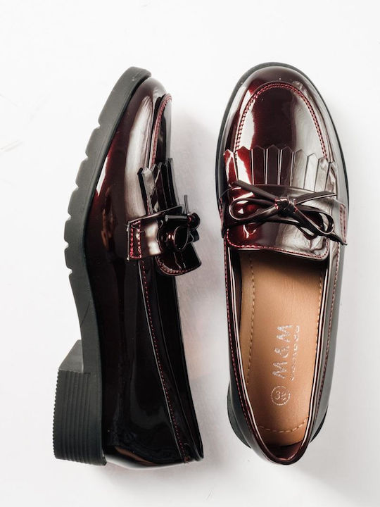 Patent Leather Women's Loafers in Burgundy Color