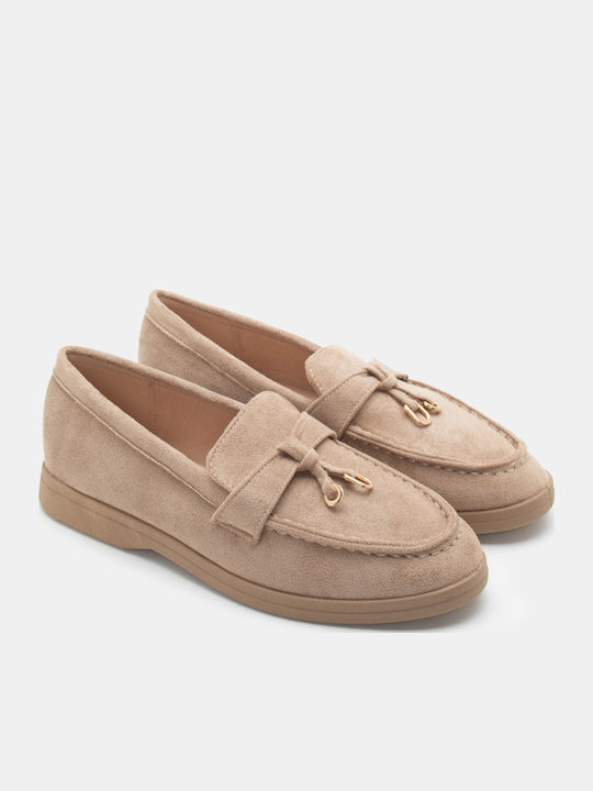 Luigi Women's Moccasins in Beige Color