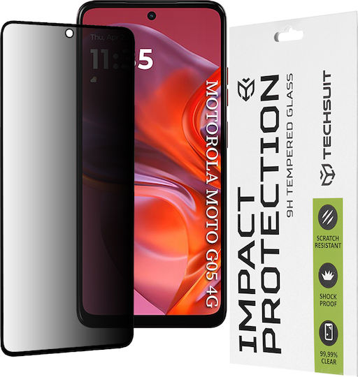 Techsuit Пълно лепило Поверителност Закалено стъкло за цялото лице Черен (Moto G05 / E15)