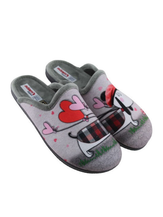 Adam's Shoes Χειμερινές Γυναικείες Παντόφλες Γκρι