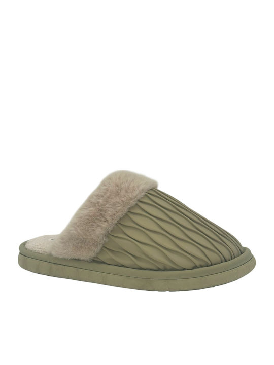 Winter Women's Slippers with Fur Green