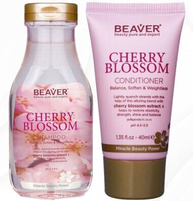 Beaver Set Pentru Par Cu Floare De Cireș Beaver Iluminare Pentru Păr Uleios Cu Șampon Și Balsam
