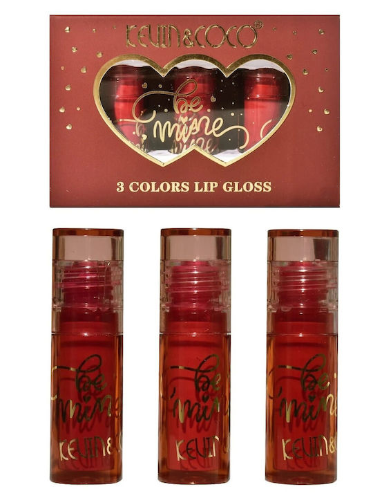 Set Ruj Mat Kevin Coco Be Mine 3 Culori Luciu de Buze 11 X 7.3 X 2.7cm Roz Varianta A
