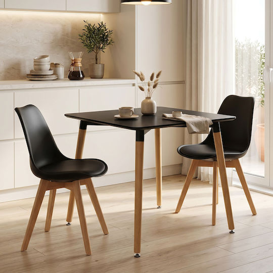 Natali Square Table Dining Room Wooden Black-natural 80x80x76cm