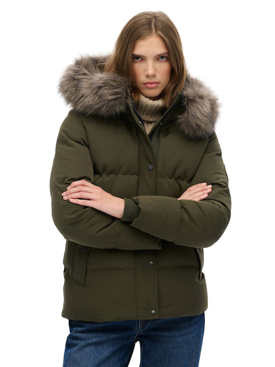 Everest Γυναικείο Puffer Μπουφάν για Χειμώνα Khaki