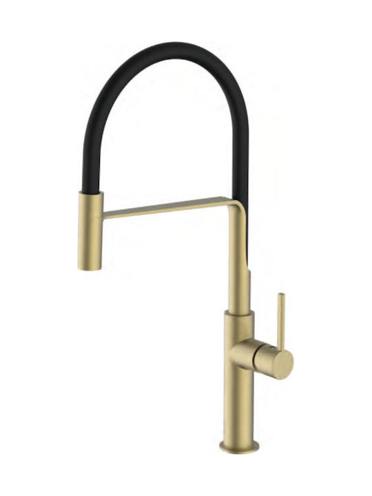 Ottone Meloda Soft Brass Kitchen Faucet Counter Flexible Gold