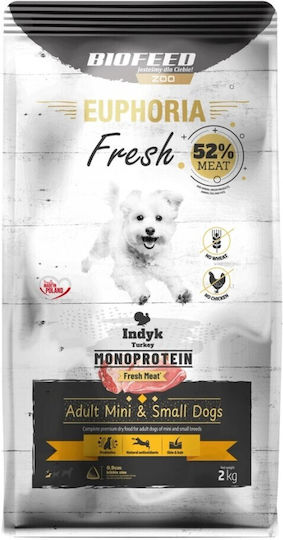 Biofeed 2кг Суха Храна без Глутен за Възрастни Кучета от Малки Породи с Месо и Турция
