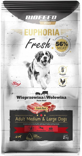 Biofeed 2kg Trockenfutter ohne Gluten für erwachsene Hunde mittlerer & großer Rassen mit Fleisch, Schweinefleisch und Rindfleisch