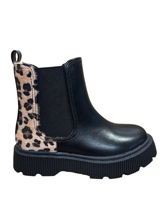 Leather Kids Boots with Zipper Black