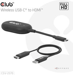 Club-3d Wireless Usb-c To Hdmi Transmitter Receiver Fullhd 25m Range Black Csv-2570 Club-3d Wireless Usb-c To Hdmi Transmitter Receiver Fullhd 25m Range Black Csv-2570