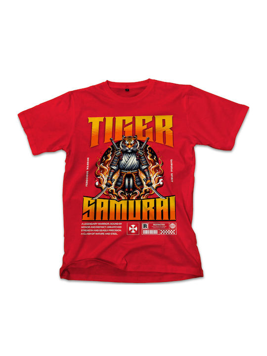 Pop Culture Tiger T-shirt Κόκκινο Βαμβακερό