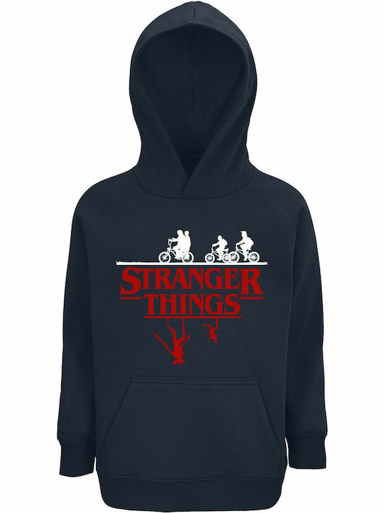 Kids Sweatshirt with Hood and Pockets French Navy Stranger Things, Upside Down