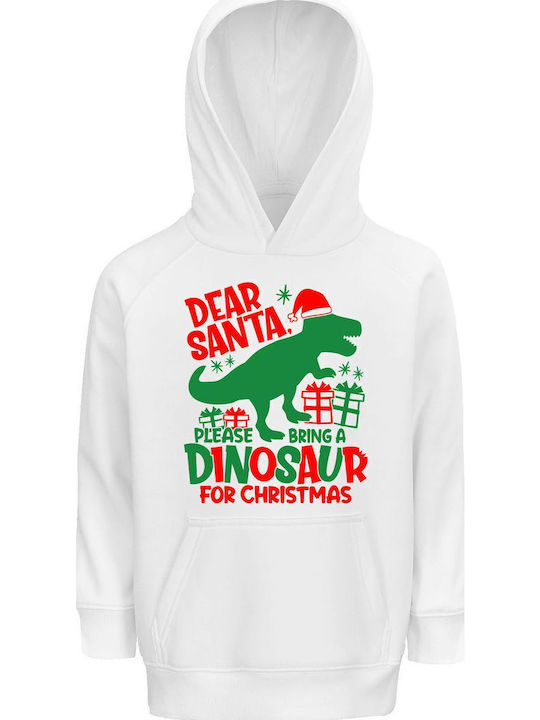 Kids Sweatshirt with Hood and Pockets White Dear Santa Please Bring A Dinosaur For Christmas