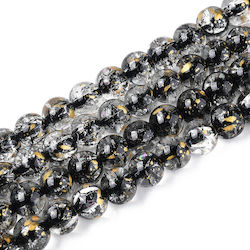 Glas Perlen Crackle Schwarz-Transparente Gold 8mm Ca. 100 Stück