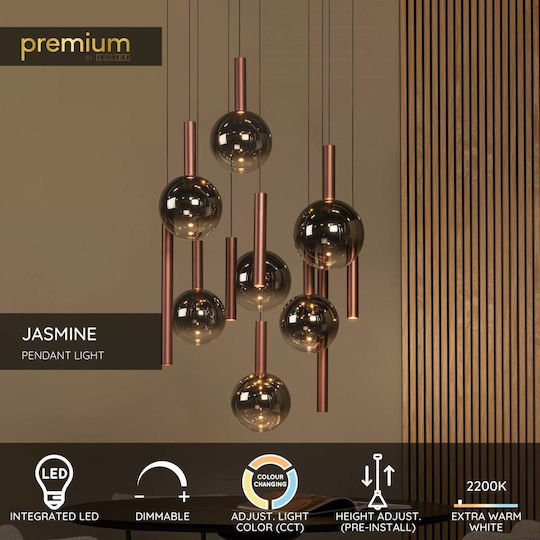 Lucide Lightning Jasmine Κρεμαστό Φωτιστικό Χάλκινο LED με Ρυθμιζόμενο Λευκό Φως 75x75εκ.