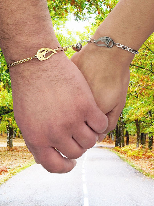 Women's Bracelet Set Chain for Couples made of Steel Gold Plated