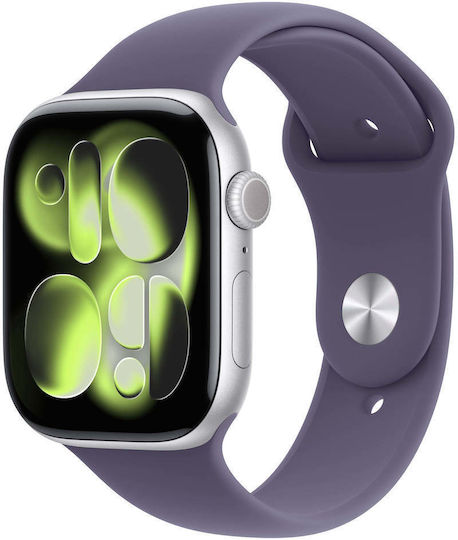 Apple Watch Series 11 Cellular Aluminium 42mm Αδιάβροχο με eSIM και Παλμογράφο (Silver Aluminium Case with Purple Fog Sport Band - M/L)