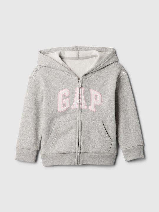 Fleece Kinder-Sweatshirt Strickjacke mit Kapuze und Taschen Light Heather Grau