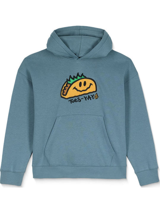 Fleece Παιδικό Φούτερ με Κουκούλα και Τσέπες Blue Wash Voltaco