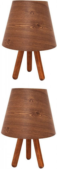 Set Of 2 Brown Wooden Tripod Table Lamps With Shades 15x32x20 Cm