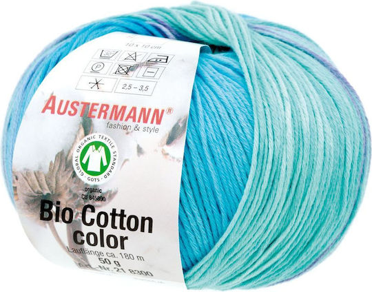 Austermann Organic Textile Yarn Bio Bumbac Culoarea 103 Tricotat Croșetat 100% Bumbac Organic Albastru 180 M