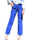 Damen Hoch tailliert Stoff Hose Push-up Schlag Electric Blue