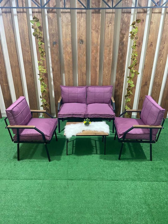 SteweHome Garten- und Outdoor-Möbelsets Metall Typsatz 4 Stück mit Kissen Lila