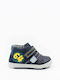 Leather Kids Boots with Velcro Blue