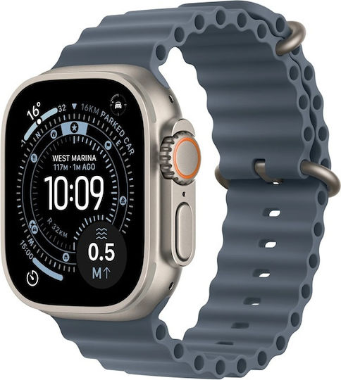 Apple Watch Ultra 3 Титан 49мм Водоустойчив с eSIM и Пулсомер (Natural Titanium Case with Anchor Blue Ocean Band)