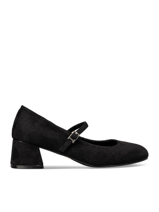 Synthetic Leather Black Heels with Strap