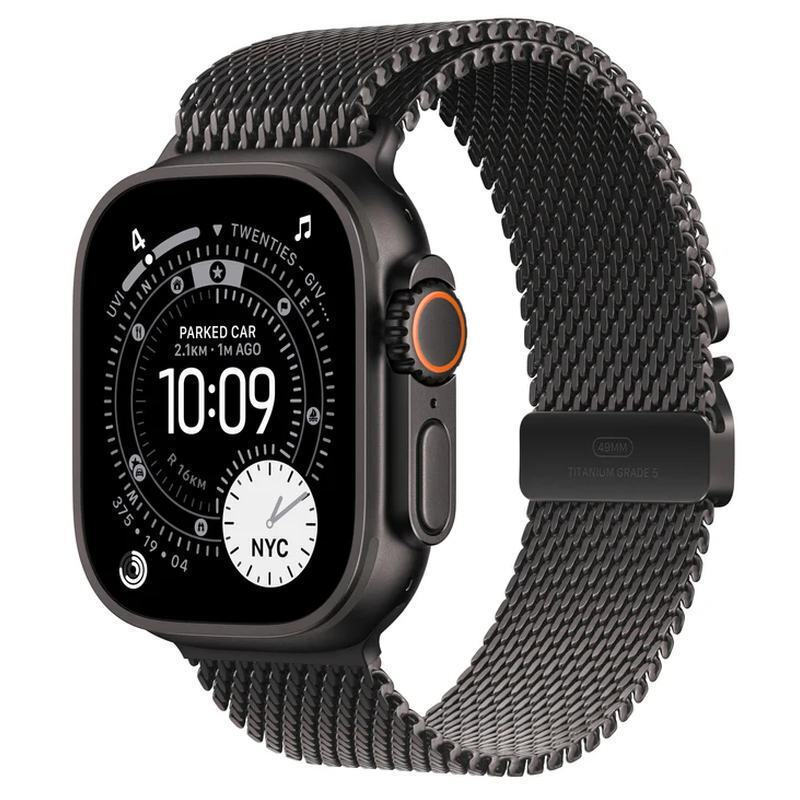 Apple Watch Ultra 3 Titanium 49mm Αδιάβροχο με eSIM και Παλμογράφο (Black Titanium Case with Black Titanium Milanese Loop - Medium)