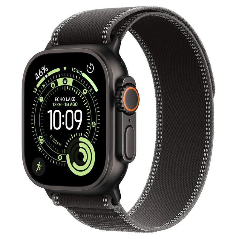 Apple Watch Ultra 3 Titanium 49mm Αδιάβροχο με eSIM και Παλμογράφο (Black Titanium Case with Black/Charcoal Trail Loop - M/L)