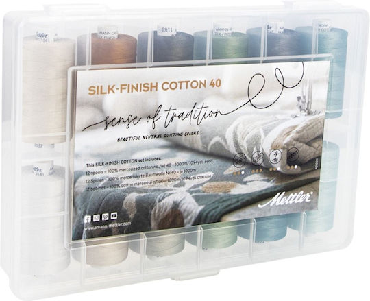 Set De Cusut Ață Mătase-Finisată Bumbac 12 Conuri X 1000 M Culori Neutre Ață Mătase-Finisată Bumbac 40 Sense Tradition Kit De Quilting Mettler