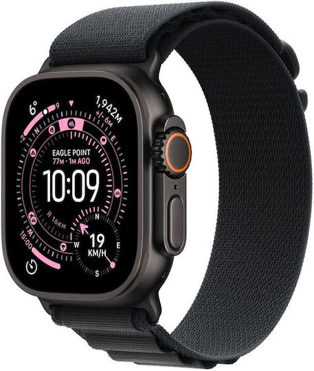 Apple Watch Ultra 3 Titan 49mm Rezistent la apă cu eSIM (Black Titanium Case with Black Alpine Loop - Large)