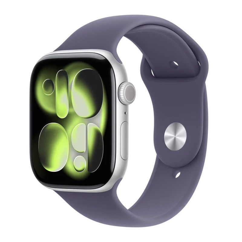 Apple Watch Series 11 Aluminium 46mm Αδιάβροχο με Παλμογράφο (Silver Aluminium Case with Purple Fog Sport Band - M/L)