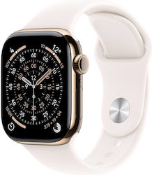 Apple Watch Series 11 Cellular 42mm Gold Titanium Case with Light Blush Sport Band