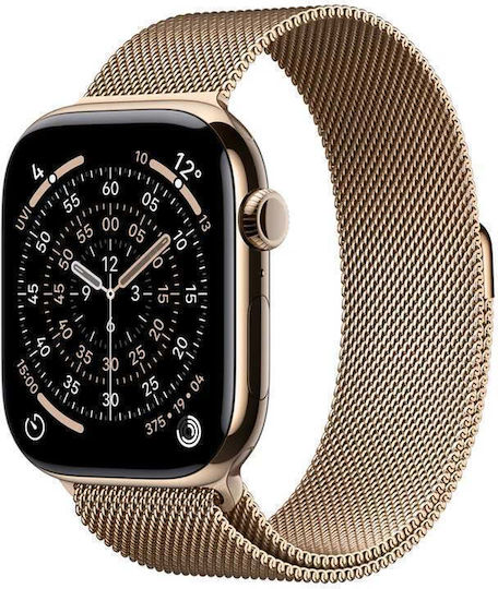 Apple Watch Series 11 Titanium 42mm Waterproof with eSIM and Heart Rate Monitor (Gold Titanium Case with Gold Milanese Loop)
