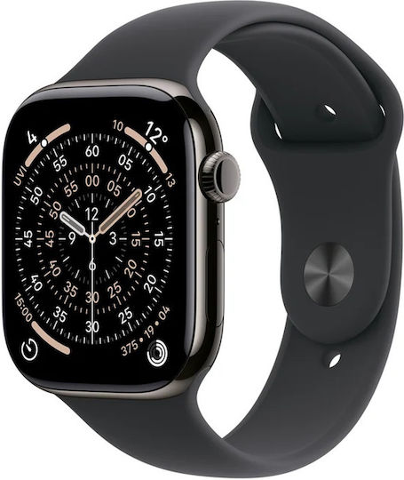 Apple Watch Series 11 Titanium 46mm Waterproof with eSIM and Heart Rate Monitor (Slate Titanium Case with Black Sport Band - M/L)