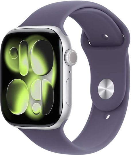 Apple Watch Series 11 Aluminium 42mm Wasserdicht mit Pulsmesser (Silver Aluminium Case with Purple Fog Sport Band - M/L)