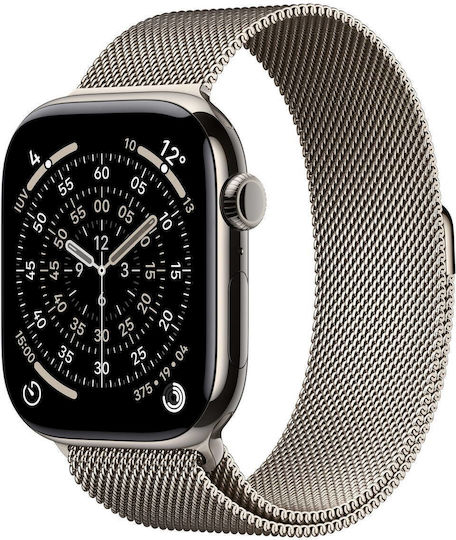 Apple Watch Series 11 Titanium 46mm Waterproof with eSIM and Heart Rate Monitor (Natural Titanium Case with Natural Milanese Loop - M/L)