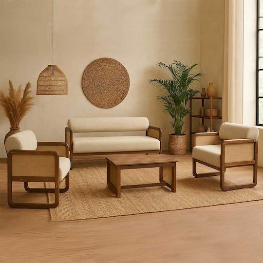 Wooden Frame Sofa Armchair Set Seats 128x68x47cm