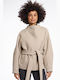 Damen Toffee Melange Kurzmantel mit Gürtel