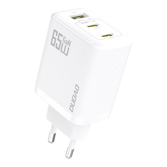 Dudao Φορτιστής Χωρίς Καλώδιο GaN με Θύρα USB-A και 2 Θύρες USB-C 65W Power Delivery Λευκός (A29)