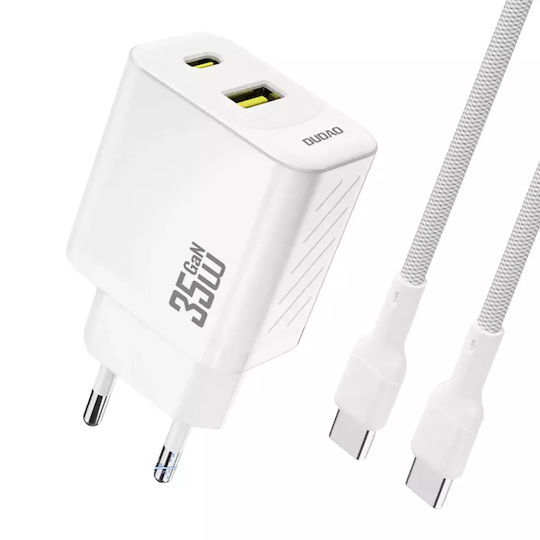 Dudao GaN с USB-A порт и USB-C порт и кабел USB-C - USB-C 35W Power Delivery Бял (A27 MaxC)