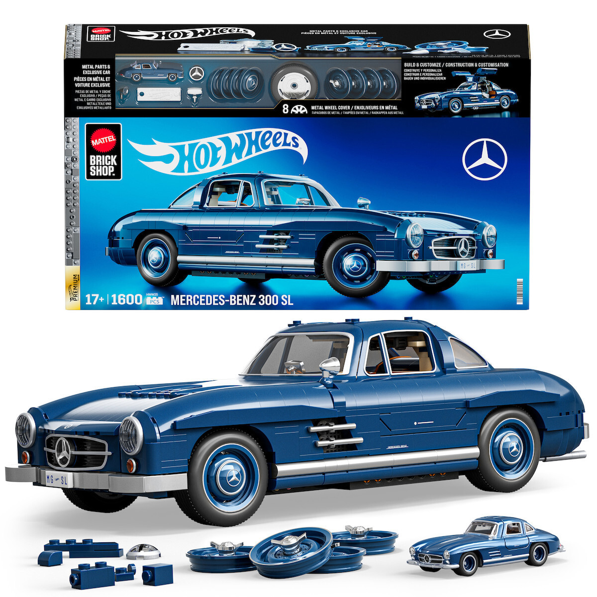 Mattel Brick Shop Cuburi de Construit Hot Wheels Premium Mercedes